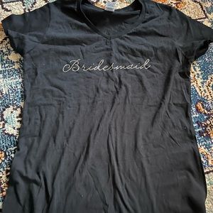 Ladies black script bridesmaid  short sleeve v neck tee